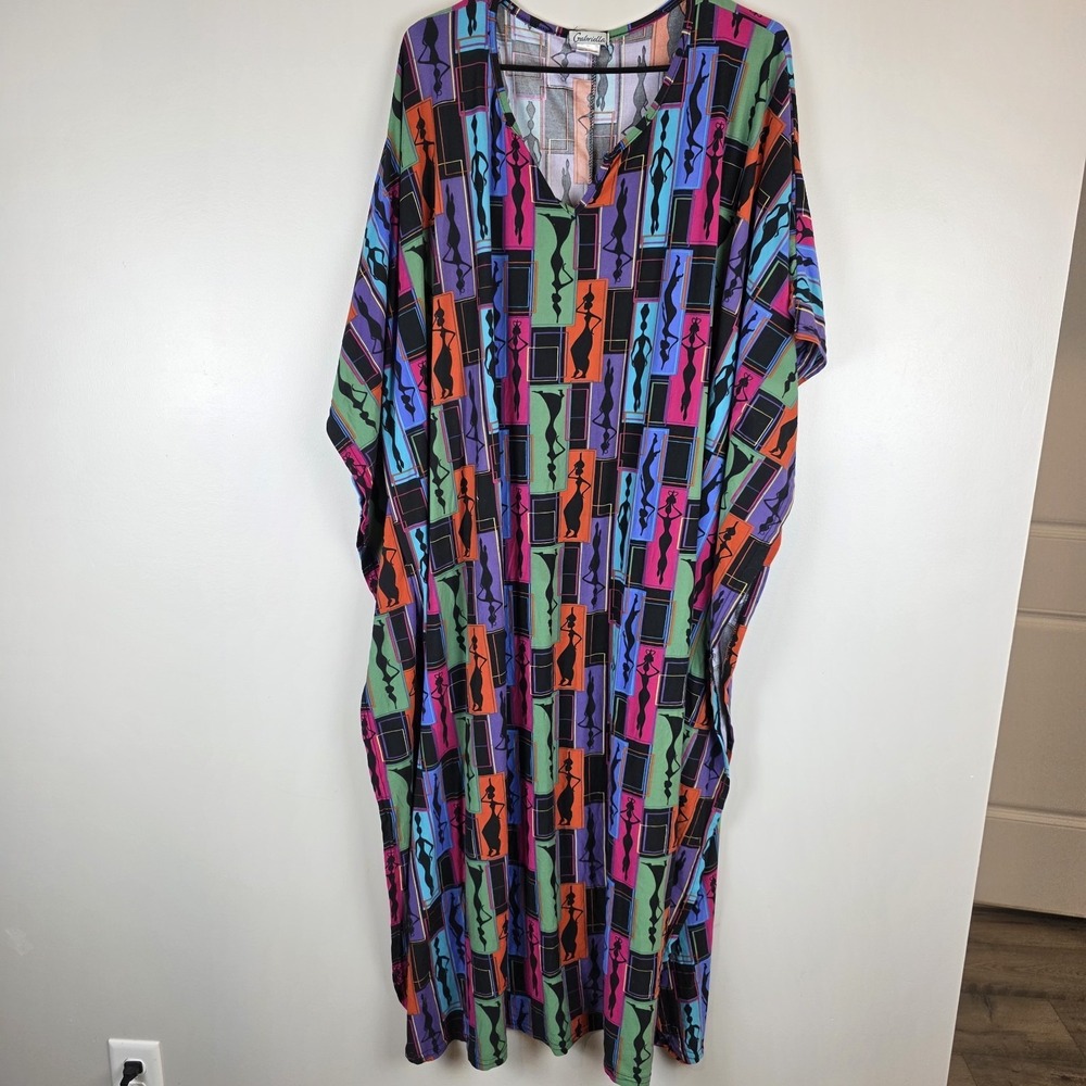 Gabrielle Kaftan Dress Afrocentric-Inspired Geometric Print‎ Maxi romantic.A79